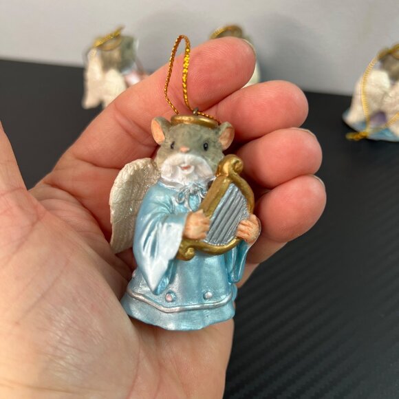Vintage Angel Mouse Christmas Ornaments Set of 5 Pastel Gowns Harp Books Star - Picture 11 of 14